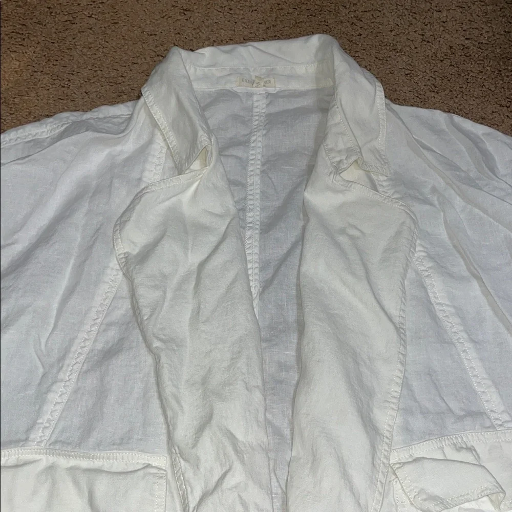 Eileen Fisher Organic Linen Short Sleeve Jacket Oversized‎ Lagenlook White 1X